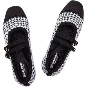 Frank Mully Women's B-white Fabric Square Toe Mary Jane Ballet Flats with Strap